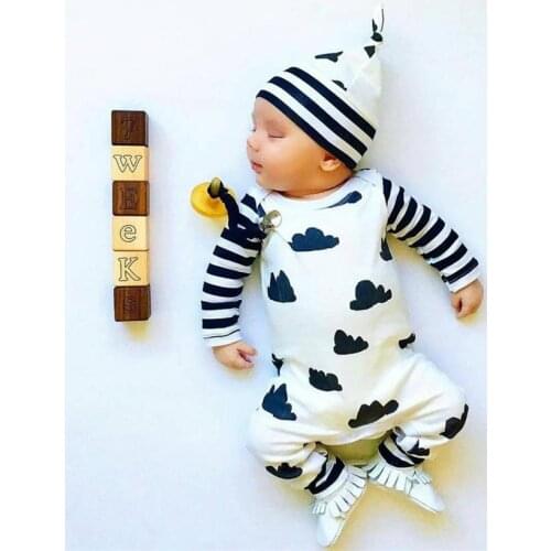 Baby romper cute baby girls long sleeve cloud clothes striped jumpsuit baby kid casual clothing newborn jumpsuits with hats