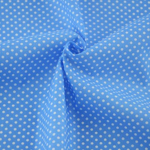 Home Textile Sky Blue Cotton Fabric Printed White Dots Designs Plain Cloth Tela Tecido Patchwork Scrapbooking Decoration Crafts
