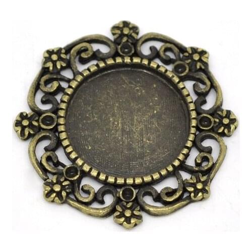 DoreenBeads Zinc metal alloy Charm Pendants Round Antique Bronze Cabochon Settings(Fits 14mm)27mm(1 1/8")x 27mm(1 1/8"),4 PCs