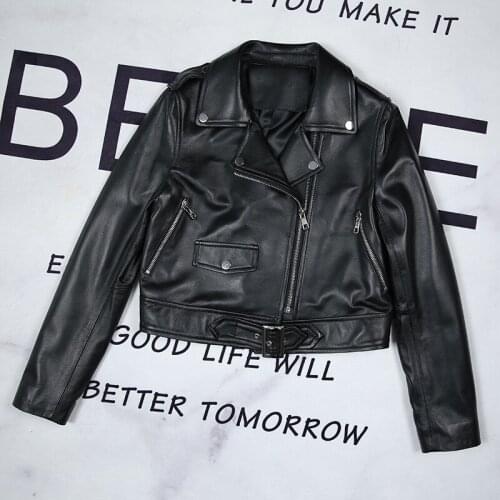 Factory New Arrival Women Fashion Short Genuine Leather Motorcycle Jacket