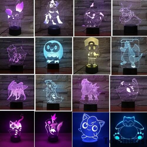 Pokemon Anime Figures 3D Led Toys Visual Night Lights Snorlax Jipplypuff Ash Ketchum Action Figma Model Pocket Monster Doll Gift