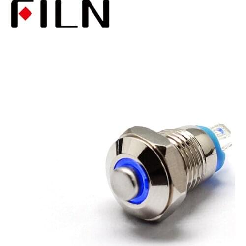FILN 8mm red blue green mini high flat led button poussoir momentary 4pins on off pc power metal push button switch