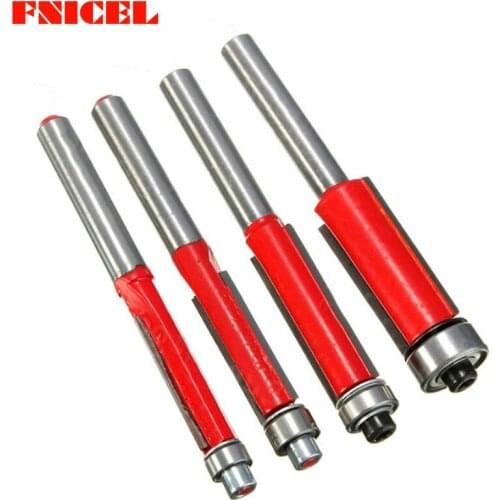 4pcs 1/4" Shank Double Bearing Trimming Cutter Double Edge Straight Electric Wood Milling Trimming Machine Gong Milling 6.35mm