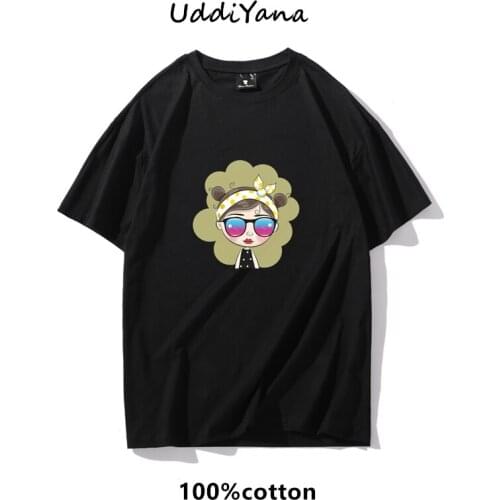 Kawaii Cotton Womens T-Shirts OversizeTee Fashion Print Girl 's Clothes Tops Y2K Clothing Round Colar Relaxation Short Sleeve