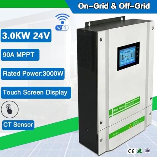 3000W 24VDC 220/230VAC ON&OFF Gird Pure Sine Solar Inverter with 90A MPPT Charger Controller Parallel Function Wi-Fi CT Sensor