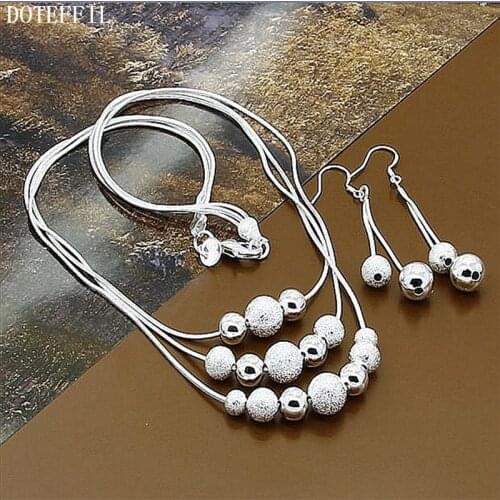 DOTEFFIL 925 Sterling Silver Smooth Matte Bead Snake Chain Necklace Earring Set For Woman Wedding Engagement Fashion Jewelry