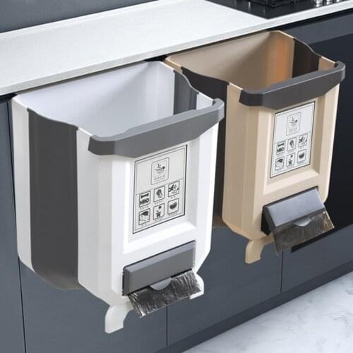 Kitchen trash can household wall-mounted storage bin kitchen trash can retractable cabinet door car folding bucket