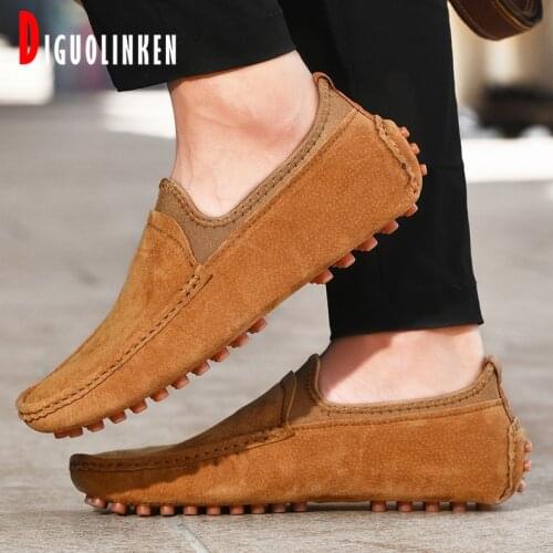 2021 Men Loafers Shoes Genuine Leather Summer Cow Suede Casual Shoes Men Lightweight Moccasins Driving Shoes Flats Big Size 48