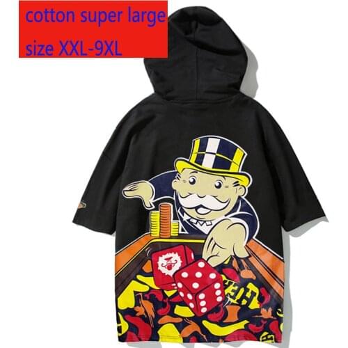 New Arrival Fashion High Quality Loose Hooded Super Large Short Sleeve Casual Print Knitted Men T Shirt Plus Size 2XL-7XL 8XL9XL