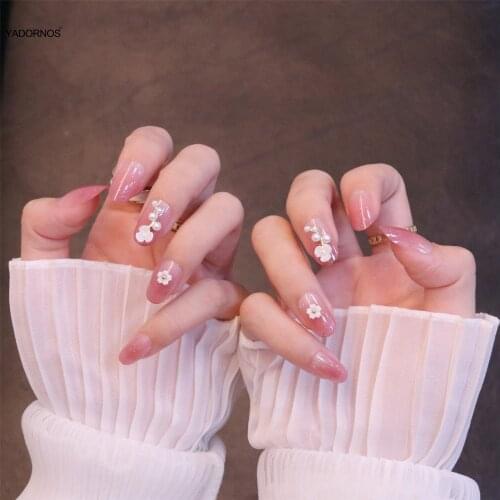 24pcs decorated false nails Gradient Color Flower Wear Mid Paragraph Fashion Manicure Patch False Nails Save Time Wearable Nail