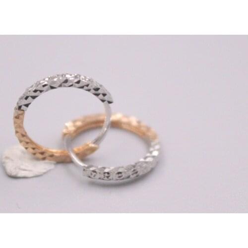 Real 18K Multi-Tone Gold Earrings 13x1.5mm Shiny Pattern Circle Small Ear Hoop For Women