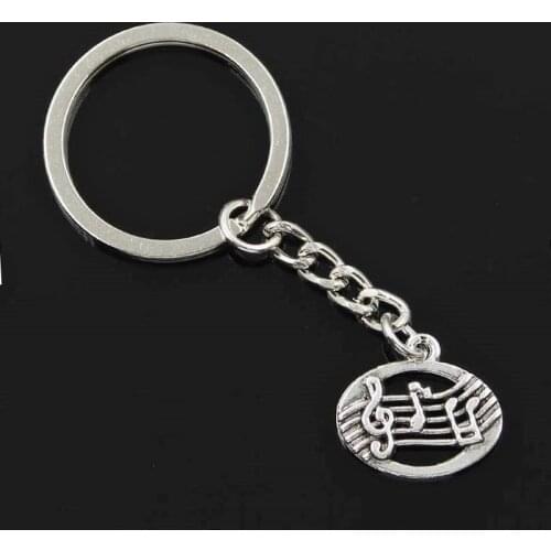 New Fashion Men 30mm Keychain DIY Metal Holder Chain Vintage Musical Note 20x17mm Bronze Pendant Gift