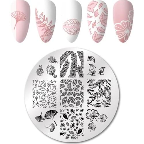 Mtssii Round Nail Stamping Plates Flower Patterns Natural Plants Leaves Nail Art Stamp Templates Stencil Accessories Tools
