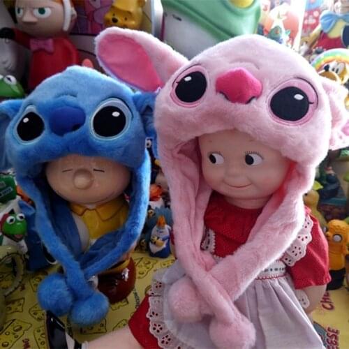Disney Stitch and Angel Plush hat Winter insulation stuffed toys plush toy doll doll A birthday present for a child