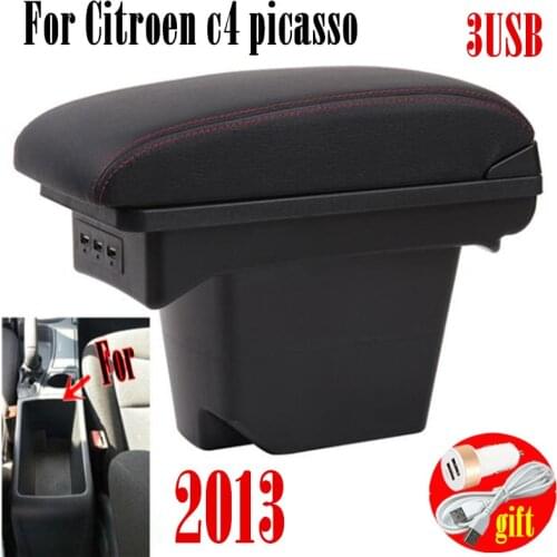 For Citroen c4 Armrest c4 picasso 2013 Retrofit parts Car Armrest box Storage box car Interior accessories Charging with USB