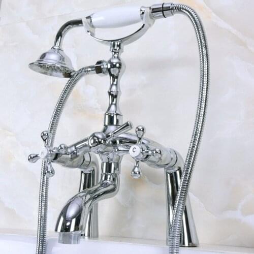 Polished Chrome Brass Deck Mounted Bathroom Clawfoot Bathtub Mixer Tap With Hand Shower Head Bath & Shower Faucet Lna123