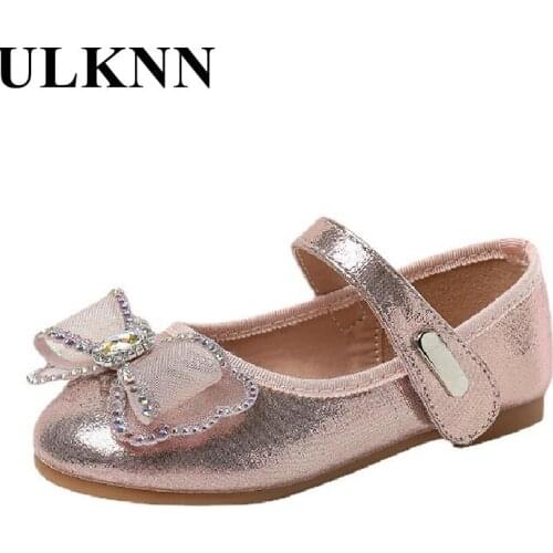 Girl Single Shoes Rhinestone Kids New Bow Lace Shoe 2021 Autumn Infant Bowknot Princess Children Simple Flat Shoes Baby Shoe