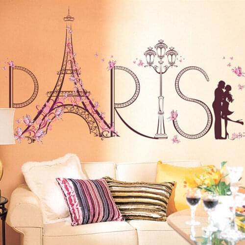 Romantic Paris Eiffel Tower Butterfly Wall Sticker Vinyl Diy Girl Room Decoration Art Removable Wall Sticker