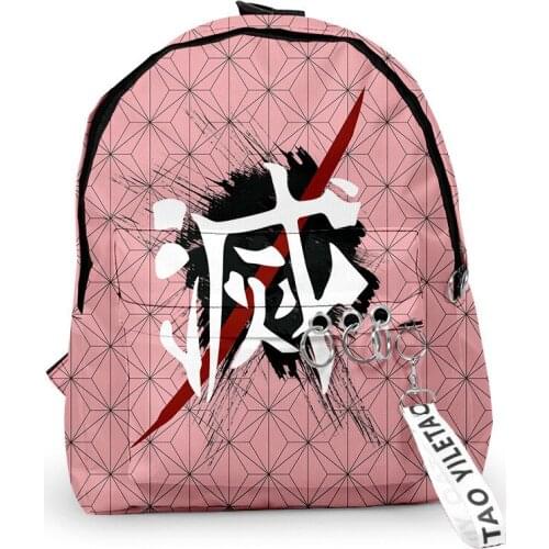 Classic Funny Demon Slayer School Bags Travel Bags Boys Girls Cute Small Bags 3D Oxford Waterproof Key Chain Notebook Backpacks