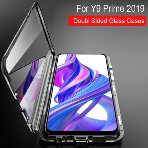 Luxury Magnetic Adsorption Case For Huawei Y9 Prime 2019 Metal Frame Doubl Sided Glass Cover Y9 Prime 2019 Protective Case