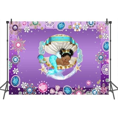 Mermaid Baby Shower Photography Background Africa little Girl diamond Purple background Studio Booth Backdrops