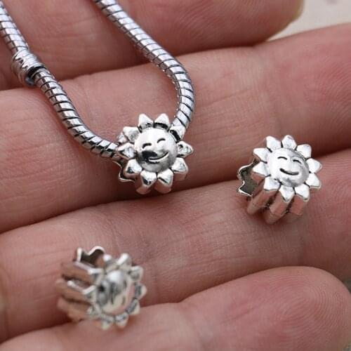 5PCS Silver Sunflower Beads Fit Pandora Jewelry Making Charm Bracelet DIY Accessories Handmade Craft