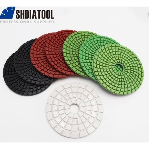 SHDIATOOL 8pcs Dia 100mm/4" Diamond Flexible Wet Polishing Pad Stone White Bond Sanding discs Granite Marbel Polishing Disc