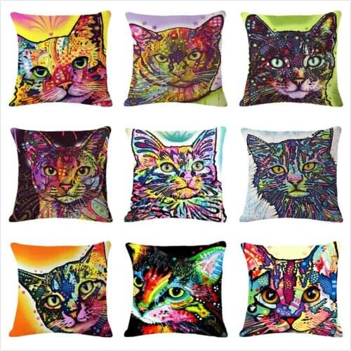 Cute Cartoon Cat Printing Cushion Cover Cotton Linen Cat Throw Pillow Case For Sofa Decorative Pillowcase Cushion Cover almohada