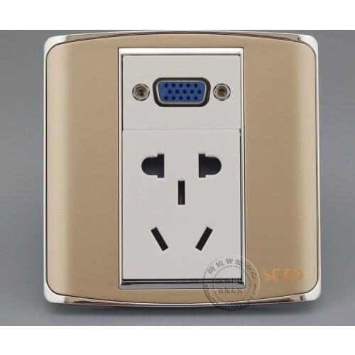 VGA Projector & Five Hole Power Socket Outlet Champagne Color Faceplate Home Adapter