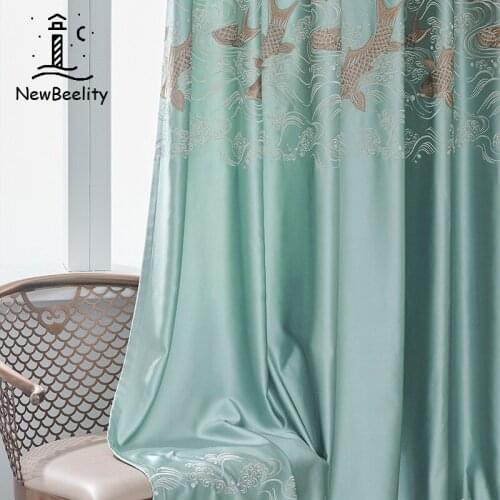 High Quality Silky Curtains for Living Room Chinese Imitation Finished Products Embroidered Stitching Curtains Dining Bedroom
