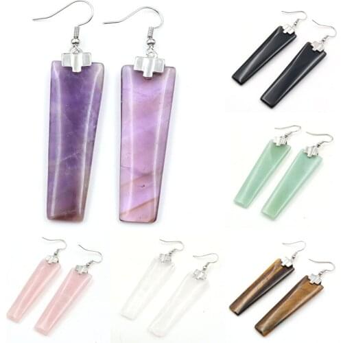 YJXP Natural Stone Drop Earring Boho Style Long Crystal Quartzs Dangle Earrings Trapezoid Shape Female Ear Jewelry Making 1 Pair