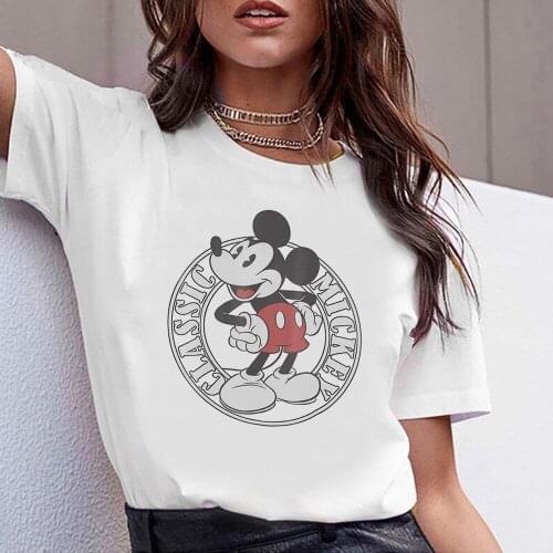 Women Casual Fashion T-shirt Minnie Mouse Balloon Print Loose O-neck Short Sleeve Elastic Stretched Tshirt Disney Tops Dropship