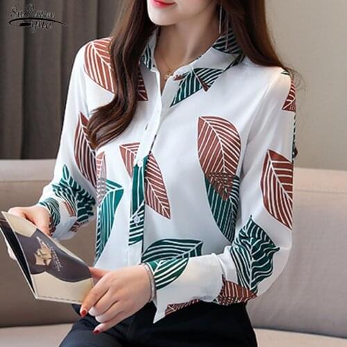 2020 Long Sleeve Print Chiffon Shirt Women Korean New Loose Office Lady Blouse Women Tops and Blouses Blusas Mujer De Moda 10617