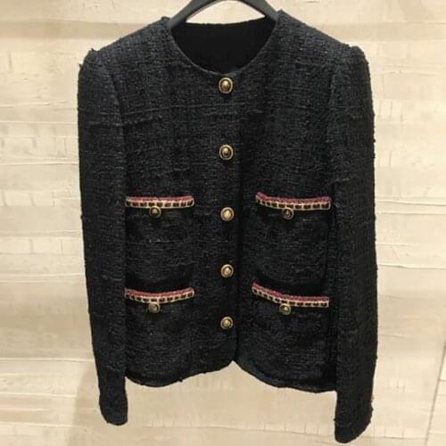 French style autumn vintage small fragrance tweed short jacket women slim single breasted top outwear