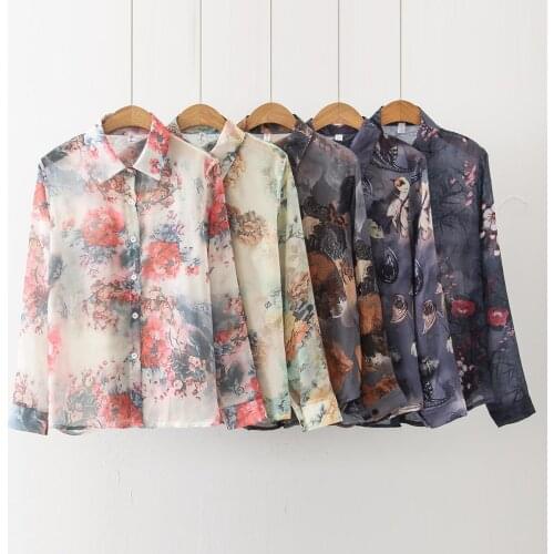 Fashion chiffon blouses floral shirts womens blouses 2020 Spring summer long sleeve causal tops Blusas Mujer