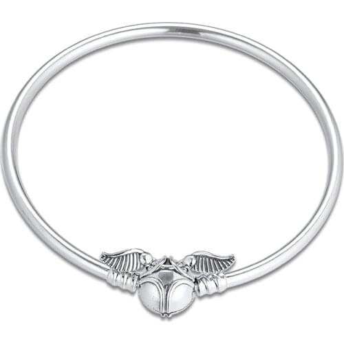 Moments Golden Snitch Clasp Bangle Woman DIY Jewelry Making Sterling Silver Jewelry Beaded Chain Fashion Female Bracelets