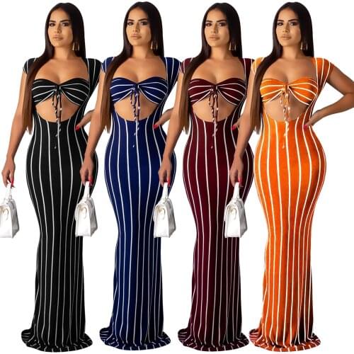 Two-Piece Dress Women Striped Cutout Wrap-around Lace-up Sexy Dress Club Dress Streetwear Sexy & Club Elegant Fashion