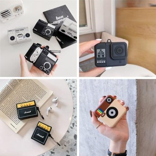 3D Cute Vintage Tape Recorder Player for AirPods 1 2 3 Pro Charging Soft Silicon Cover Wireless Earphone Case