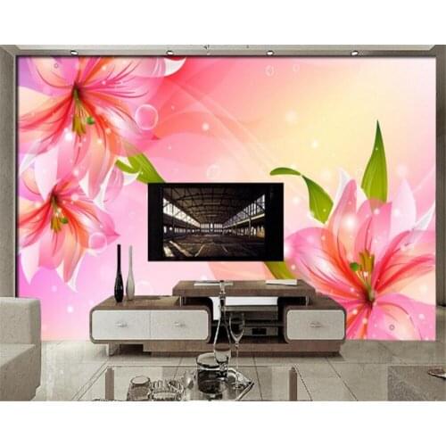 Beibehang 3d Wallpaper Living Room Bedroom Mural Fashion Dream Pink Lily Flower TV Wall Decorative Painting papel de parede
