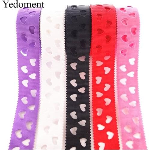 Free shipping 28mm white hollow heart-shaped solid grosgrain ribbons cloth tape diy hair accessories 10 yards WQ14100504