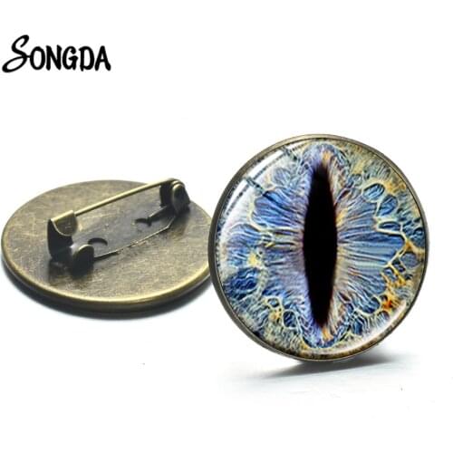 Wild Dragon Eye Glass Cabochon Metal Brooches Steampunk Animal Multicolor Eyes 3D Art Picture Lapel Pins Button Handmade Jewelry