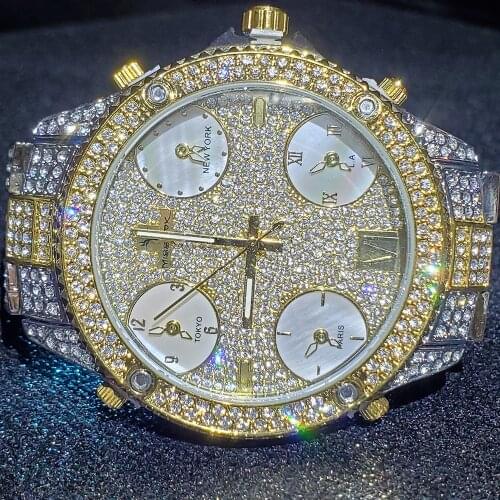 Hip Hop MISSFOX Top Brand Luxury Mens Watches Bling Iced Out Stainless Steel Business Quartz Male Wristwatchesfor Men Jewelry