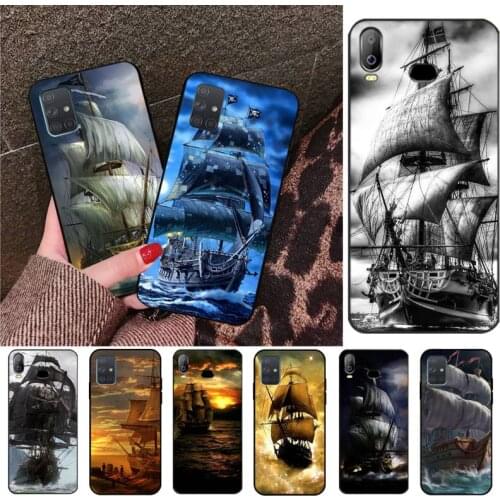 HPCHCJHM sailing Ship Pirate Ship Soft black Phone Case For Samsung A10 A20 A30 A40 A50 A70 A80 A71 A91 A51 A6 A8 2018