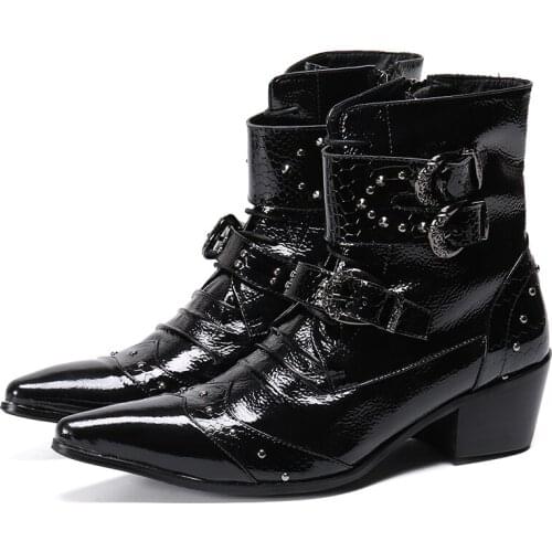 Christia Bella Pasonalized Man Lace Up Agrafe Heighten Boots Large Size Pointed Toe Mens Party Boots Man Real Leather Zip Boots