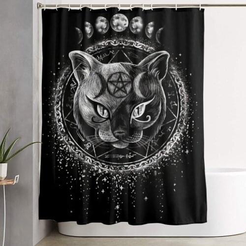 Halloween Black Cat Gothic Goth Wicca Wiccan Moon Bathroom Shower Curtain