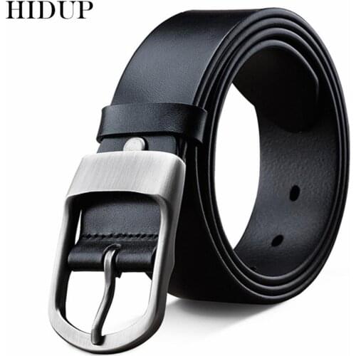 HIDUP Mens Top Quality Design Cowhide Leather Men Cow Genuine Leather Belts Retro Pin Buckle Metal Belt Jean Luxury Brand NWJ800