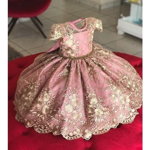 Infantil Vestido Boutique Ball Gowns Pink Dress For Children Wedding Prom Party Costume Kids Clothes Tulle Flower Girls Dresses