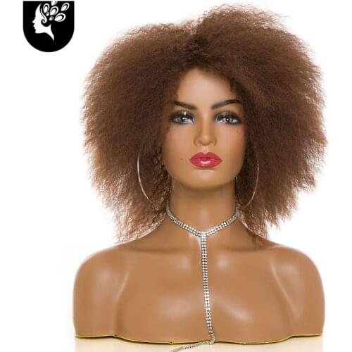 YOUR BEAUTY HAIR Short Fluffy Hair Afro Kinky Curly Black Brown Natural Heat Resistant Synthetic Cosplay Wigs for Black Women
