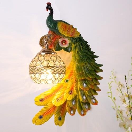 Creative Vintage Resin Art Peacock Wall Lamp Hotel Bar Aisle Living Room Study Bedside European Wall Lamp