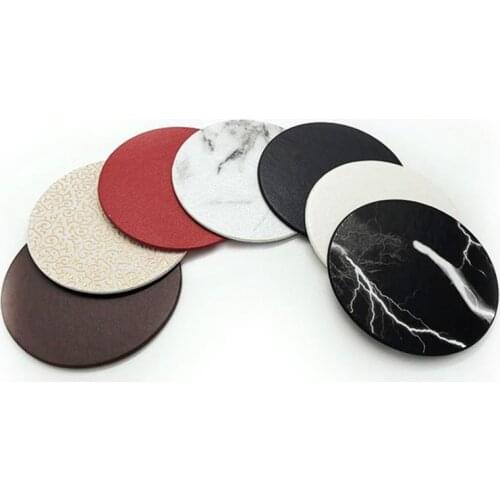 10cm Round Heat Resistant PU Leather Mat Drink Cup Coasters Marble Printed Non-slip Table Mat Placemat Kitchen Accessories